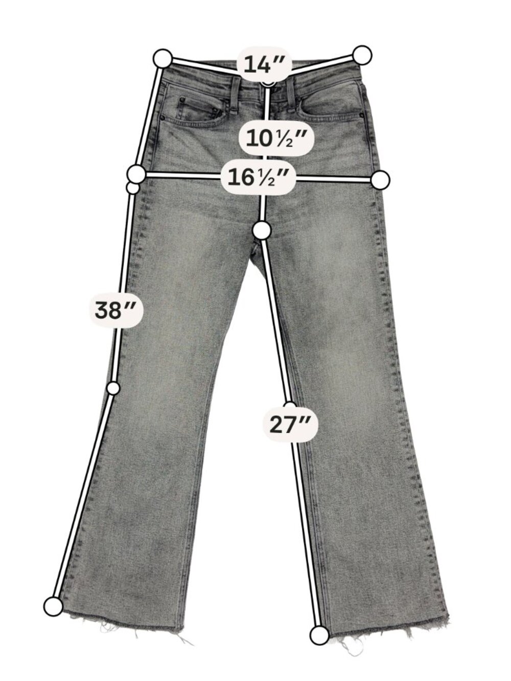 rag & bone Nina High Rise Ankle Flare 27 Raw Hem Broderick Gray Wash - Picture 3 of 13
